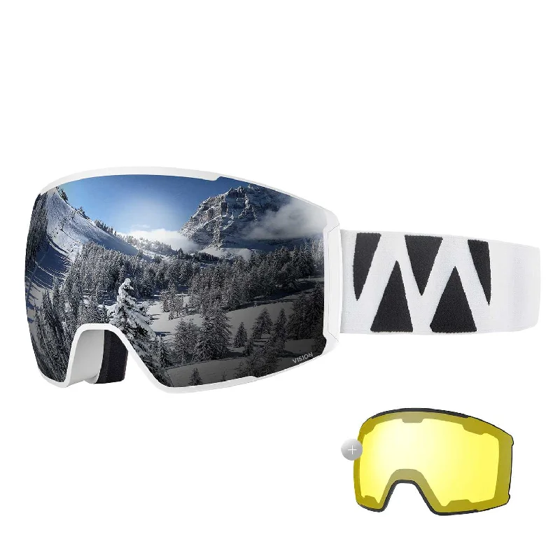 White Strap VLT 9% Silver Lens + Polarized Yellow Lens VLT 75%